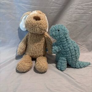 Manhattan Toy Co Lot 2 Plush Little Jurassics Nibble T Rex & Tan Dog Rex Floppy